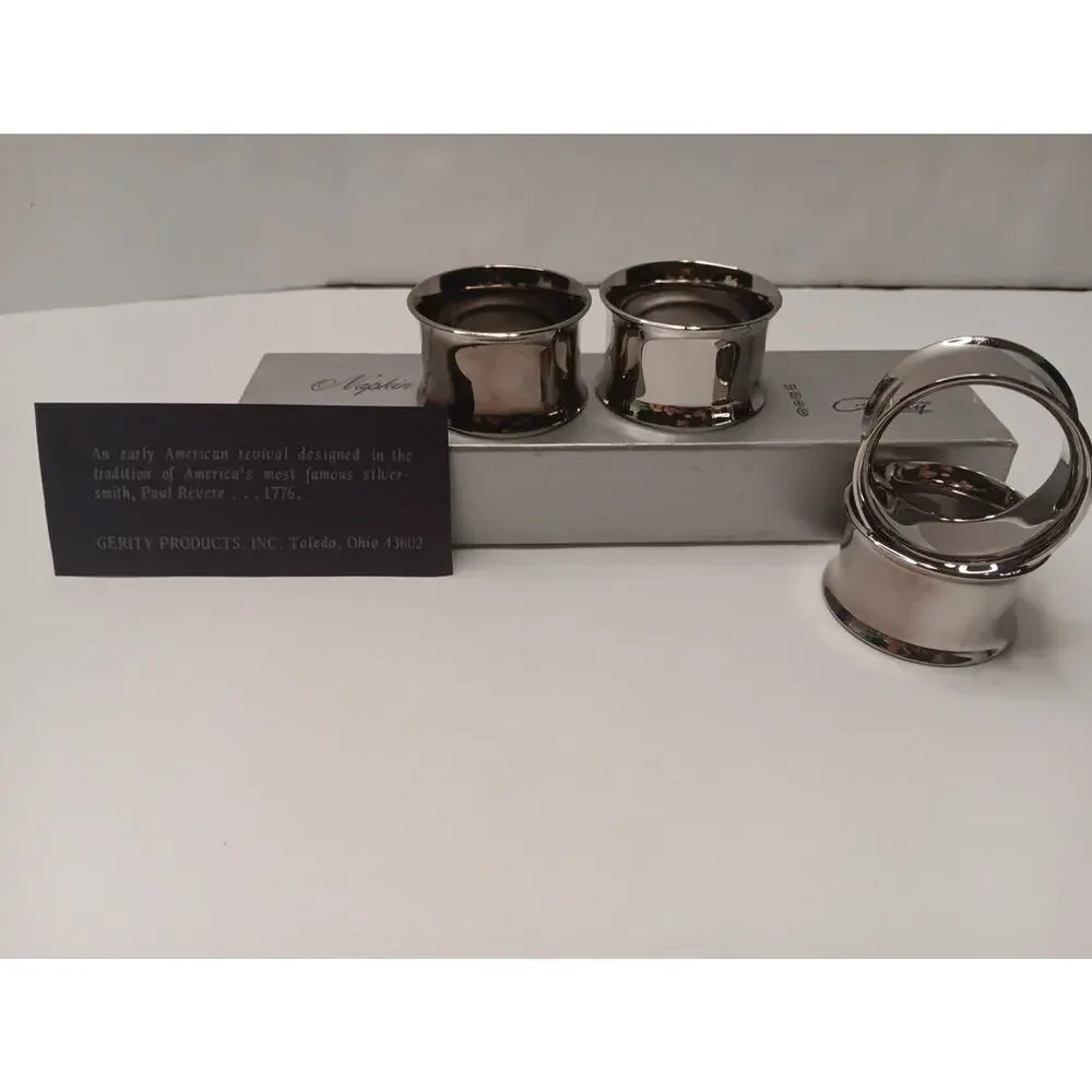 Silverplate Napkin Rings Early American Revival Paul Revere Set of 4 By Gerity
